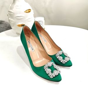 Manolo Blahnik 7cm Emerald Green Satin